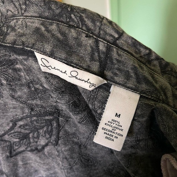 French Laundry Grey Acid Wash Denim Jacket with Embroidery and Patchwork Flowers - Picture 7 of 10